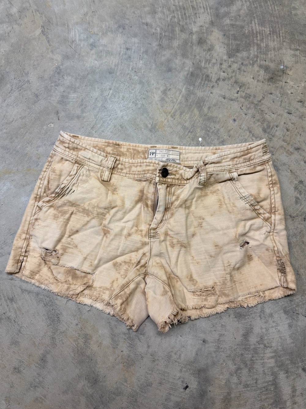 Free People Distressed Beige Jean Shorts